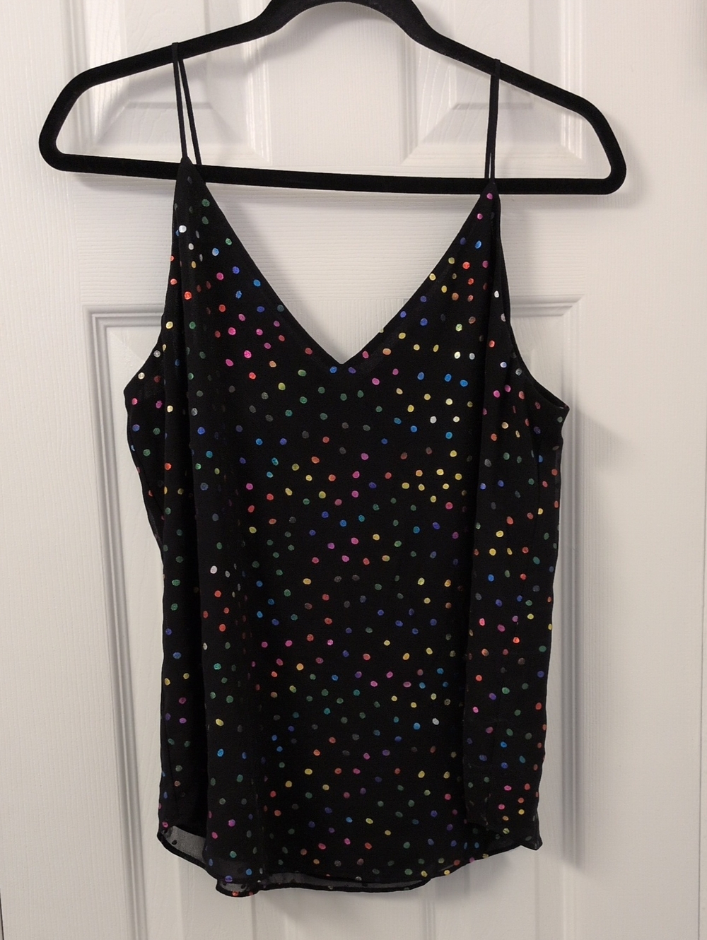Express Black V-Neck Metallic Polka Dot Cami Top